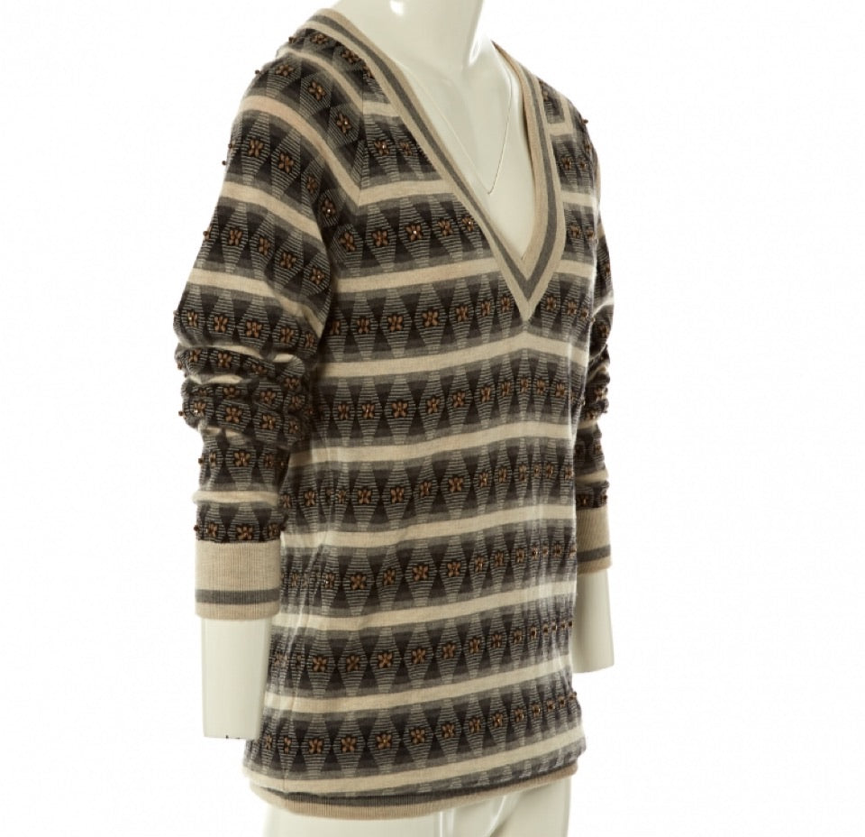 Chanel 07A 2007 Fall striped beaded Cashmere Tunic Sweater Jumper