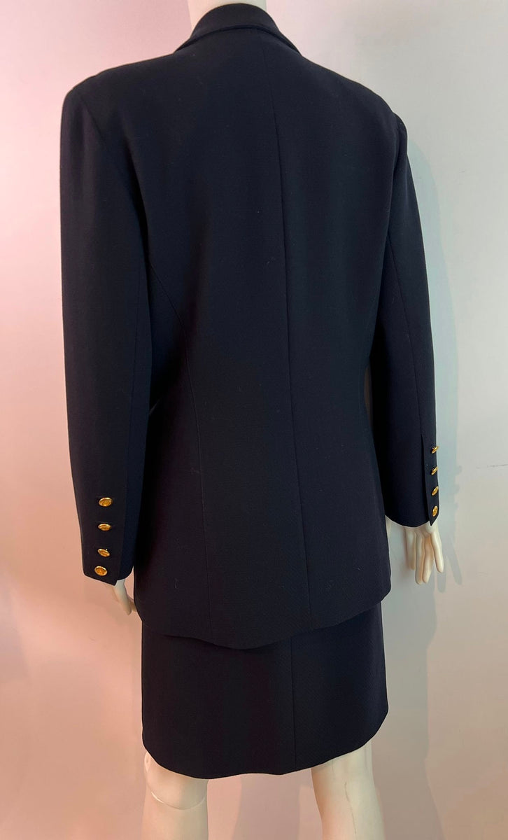 Vintage Chanel 1990's Dark Navy Blue Skirt Suit FR 38 US 4 