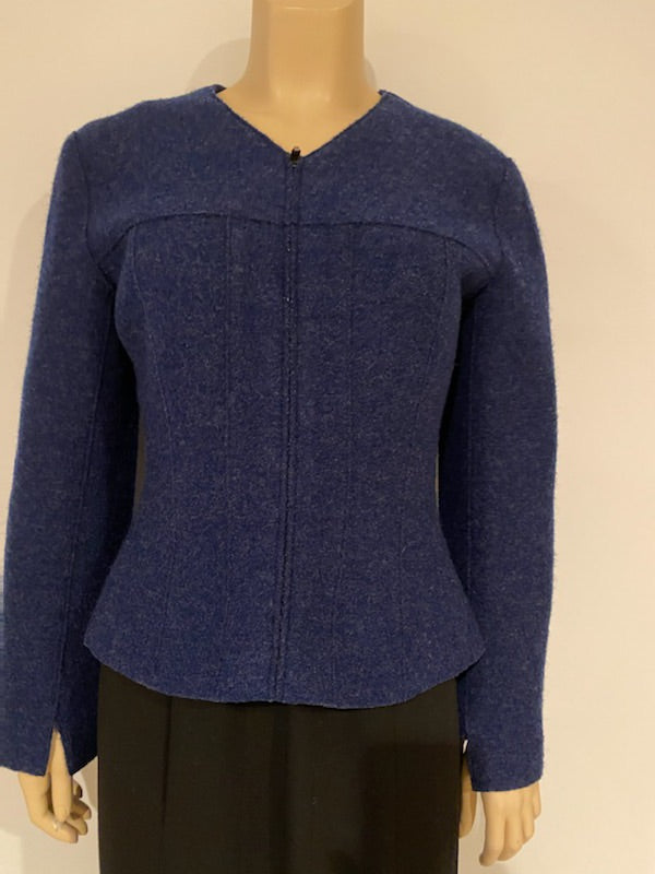 Vintage Chanel Identification 99A, 1999 Fall Boiled Wool Dark Blue Jacket  FR 40