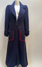 Load image into Gallery viewer, Chanel Vintage 97A 1997 Fall Navy Blue Red Trim Long Heavy Wool Winter Coat FR 38 US 4