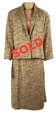 Vintage Chanel Tweed Multicolor Suit Jacket Set US 12