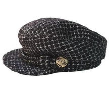 Load image into Gallery viewer, Chanel Black and White Tweed Cap Hat Size Medium