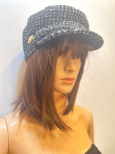 Load image into Gallery viewer, Chanel Black and White Tweed Cap Hat Size Medium