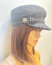 Load image into Gallery viewer, Chanel Black and White Tweed Cap Hat Size Medium