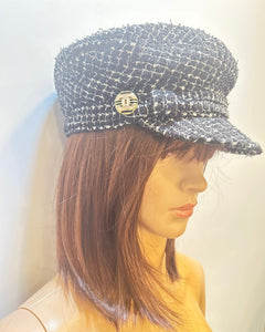 Chanel Black and White Tweed Cap Hat Size Medium