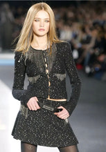 Load image into Gallery viewer, Very Rare Chanel 02A Chain Fringe Owl Buttons Black Jacket FR 44 US US 8/10