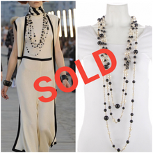 Load image into Gallery viewer, RARE Chanel 100th Anniversary 2010 Cruise 10C Black White Gold Pearl Coco Figure Sautoir 3 Strand Long Necklace