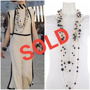 RARE Chanel 100th Anniversary 2010 Cruise 10C Black White Gold Pearl Coco Figure Sautoir 3 Strand Long Necklace