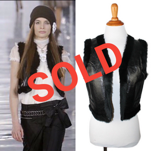 Chanel 05A 2005 Autumn Fall Leather Fur lined & Trimmed Cropped Short Vest FR 40 US 4/6/8