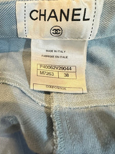 Chanel 11C 2011 Cruise Runway Light Blue Denim Crystal Flare Leg Jeans Size FR 38 US 4/6