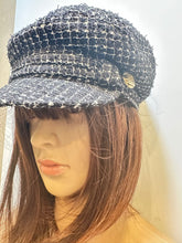 Load image into Gallery viewer, Chanel Black and White Tweed Cap Hat Size Medium