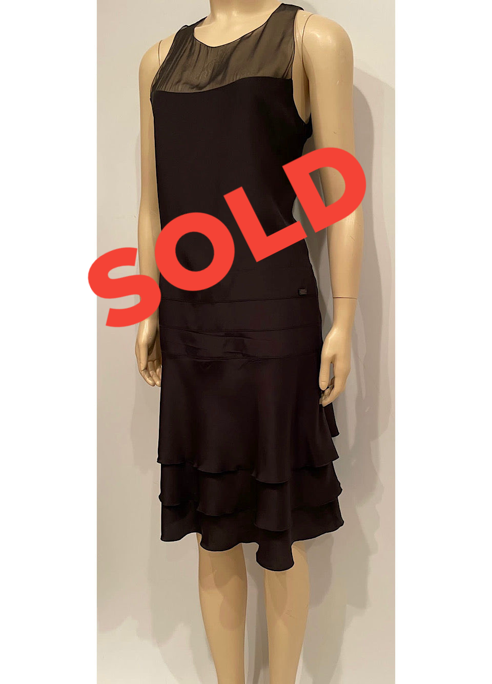 Chanel 03P 2003 Spring Silk Chiffon Black Dress FR 38