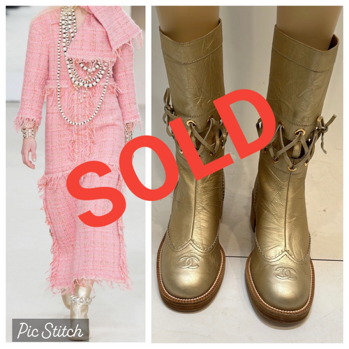 Chanel 16A Runway Gold Metallic Biker Boots EU 39.5 US 9/9.5