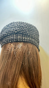 Chanel Black and White Tweed Cap Hat Size Medium