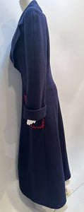 Chanel Vintage 97A 1997 Fall Navy Blue Red Trim Long Heavy Wool Winter Coat FR 38 US 4