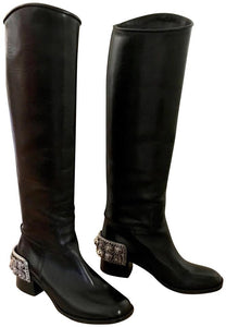 Chanel 07A Paris Monte Carlo Lion Head Icons tall black leather riding boots EU 36 US 5.5