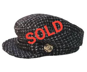 Chanel Black and White Tweed Cap Hat Size Medium