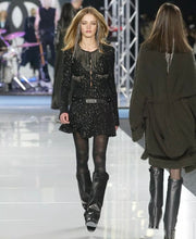 Load image into Gallery viewer, Very Rare Chanel 02A Chain Fringe Owl Buttons Black Jacket FR 44 US US 8/10