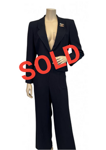 Chanel 02C 2002 Cruise Dark Navy Pants Jacket Suit Set FR 42 US 6/8