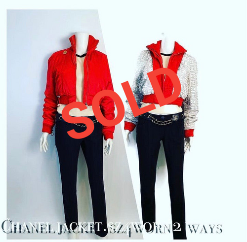 Chanel Identification 03A 2003 Fall Bomber Jacket Red Reversible CC Logo Sport Coat FR 38