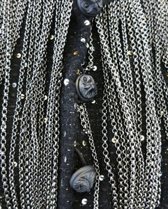 Very Rare Chanel 02A Chain Fringe Owl Buttons Black Jacket FR 44 US US 8/10