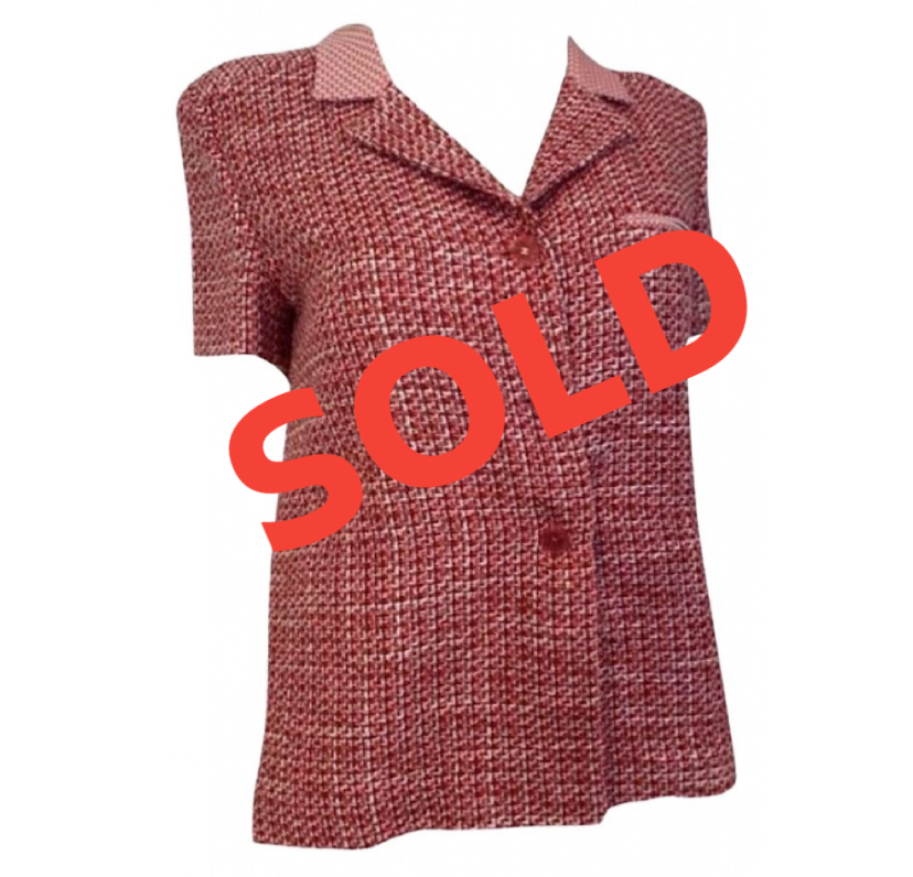 Vintage Chanel 02P, 2002 Spring Pink/Red Short Sleeve Tweed Jacket FR 42