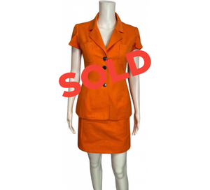 1990’s Chanel Boutique Vintage Orange Mini Skirt Suit Set US 2/4