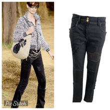 Load image into Gallery viewer, Chanel Runway 12P, 2012 Spring black with leather patchwork Denim Jeans Pants FR 38 US 4