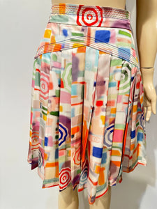 Chanel 19P 2019 Spring Runway Umbrella Motif Silk Multicolor Pleated Skirt FR 42 US 6