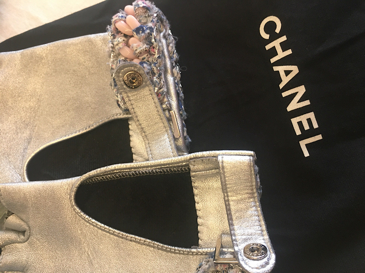 Chanel Lambskin and Tweed Fingerless Gloves