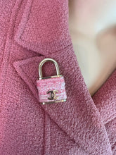 Load image into Gallery viewer, Chanel 2014 Pink Tweed Gold Padlock Brooch Pin