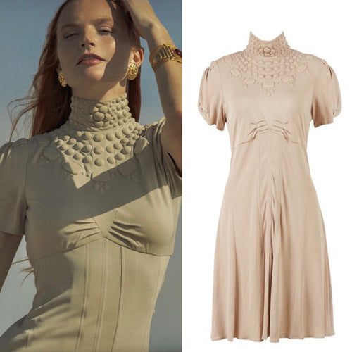 Chanel 07A 2007 Fall Autumn short sleeve blush beige dress FR 38 US 4