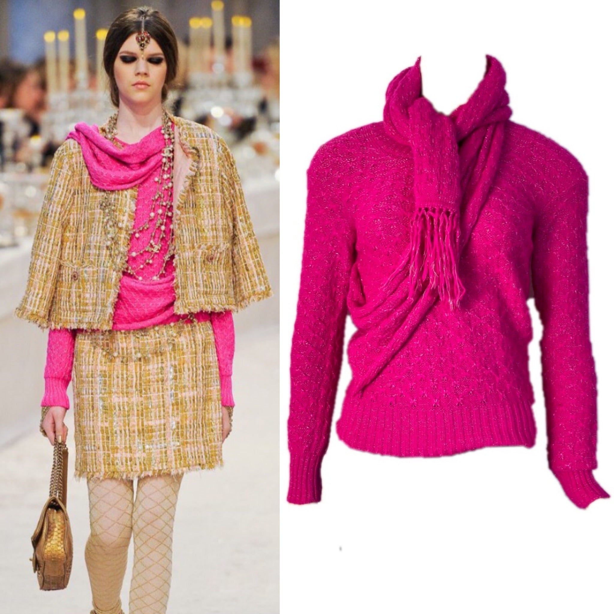 Chanel 2012 Fall 12A Pink Fuchsia Sweater w attached Scarf FR 34 –  HelensChanel