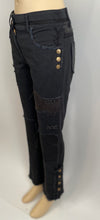 Load image into Gallery viewer, Chanel Runway 12P, 2012 Spring black with leather patchwork Denim Jeans Pants FR 38 US 4