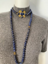 Load image into Gallery viewer, 95A, 1995 Fall Vintage Chanel Long Strand Blue Gold Stone CC Necklace