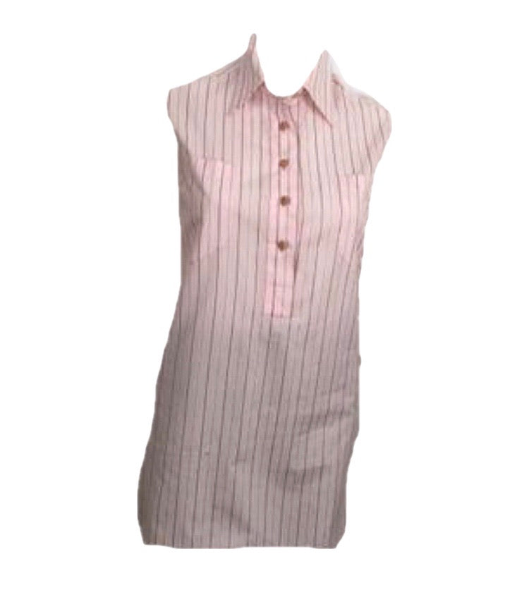 Vintage Chanel 02P, 2002 Spring pink brown pinstripe Cotton