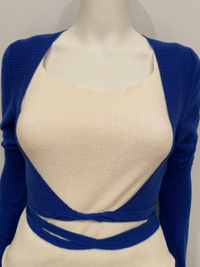 Chanel 04A 2004 Fall Royal Blue Cashmere Sweater Wrap Cardigan Top Blouse FR 38