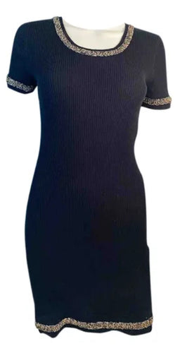 NWT Chanel 10P, 2010 Spring black gold trim chain dress FR 38