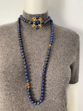 Load image into Gallery viewer, 95A, 1995 Fall Vintage Chanel Long Strand Blue Gold Stone CC Necklace